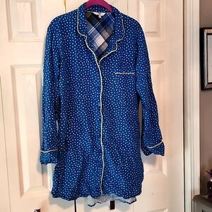 Van Winkle Women's Portuguese Flannel Polka Dots Pajama Button Shirt Dress